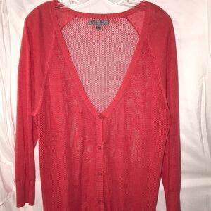 Olivia Sky Women's Red Sheer Open Knit V-Neck Long Sleeve Cardigan Size Large